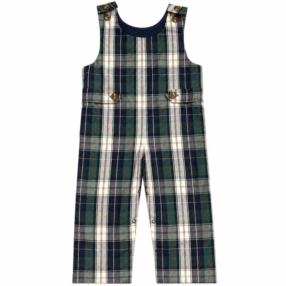 Beaufort Bonnet Co Longall Romper 3T Navy Green Plaid Christmas Preppy Heirloom